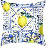 Pillow Covers Standard Size Cotton Zipper Outdoor Patio Cushion Replacement Lemon Flowers Leaves Silk Throw Pillow Covers Coversfor Couch Round White Blue Yellow 18X18 Inches