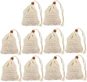 minkissy Bathing Mesh Soap Saver Pouch Set Pieces Cotton Linen Exfoliating Soap Bag Drawstring for Shower