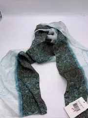 NWT ECHO SILK SCARF Long Blue With Sequins 397