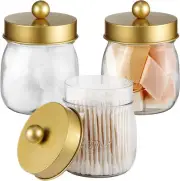 SheeChung 3 Pack Qtip Holder Bathroom Jar Set, Apothecary 8 Ounces, Gold