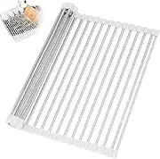 Spendeal Over Sink Dish Rack Multipurpose Foldable Anti-Rust Roll Up Dish Drying Rack Cover Kitchen Sink Accessories Gadget (White, Large - 20.5" x 13.1")