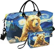 [YXYZRMY] Bear Starry Night Painting Travel Duffel Bag Gym Bag Sports Tote Bag with Multiple Interior Pockets Shoulder Weekender Bag for Women Men with Toiletry Bag 20.5”x 7.9”x 13.8”, Multi-Colored