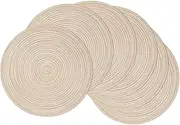 SHACOS Round Woven Placemats Set of 6 Cotton Round Table Placemats 15 inch Washable for Kitchen Dining Table Holiday Party (Beige 6)