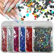 LoveOurHome 60g Valentine Holographic Chunky Glitter Flakes Star Heart Shaped Nail Glitters Sequins Craft Confetti Sparkles Manicure Sticker Lash Decals for Nails/Makeup/Resin/Body