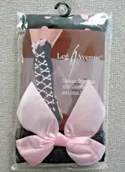 PARTY COSTUME FUN PINK CROSS BONE PRINT BOW PIRATE WENCH OPAQUE STOCKINGS NEW