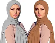 [ENSTILER] 2PCS Solid Color Jersey Hijab Lightweight Soft Muslim Head Scarf Long Scarf Wrap Scarves for Women