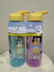 Zak Designs 20oz Bluey Kids Straw Water Bottle Flip Top With Handle Set Of 2