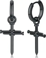 [Friggem] Unisex Hoop Earrings Viking Earrings for Men 925 Sterling Silver Viking Rune/Thor Hammer/Raven/Celtic Knot Hoop Earrings Black Earrings Gifts Jewellery for Men Women, Sterling Silver, No Gemstone