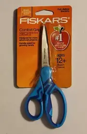 FISKARS Student Scissors Ages 12+ Comfort Grip Blue Both Right/Left Handed 7”