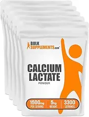 BulkSupplements.com Calcium Lactate Powder - Calcium Lactate Supplement - Calcium Powder - Calcium Lactate Food Grade - Vegan Calcium - 1500mg (195mg Calcium) per Serving (5 Kilograms - 11 lbs)