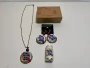 PABST BLUE RIBBON PBR Beer Earrings, Necklace & Mints From PBR Mansion Gift Shop