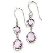 Sterling Silver Rhodium Plated Diamond and Pink Quartz Earrings