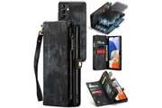 CaseMe For Samsung Galaxy A14 5G Zipper & Detachable Retro Leather Pouch Wallet Flip Purse Bag Detachable Phone Case Cover (Black)