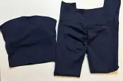 Seamless Workout Yoga Set 2-Piece Bandeau Bra & High-Waist Leggings Blue Medium