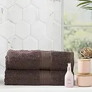 2pc Renee Taylor Towel Set Stella 650 GSM Super Soft Bamboo Cotton 100% Cotton (600 GSM) Face Washers | Ultra-Soft, Absorbent & Quick-Drying Wash Cloths (Cocoa)