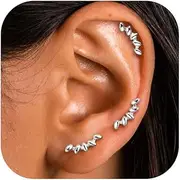 [GEMQUEEN] Flat Back Earrings Studs : 14K Gold Filled Titanium Surgical Steel Earrings Hypoallergenic for Women Men 18G Cartilage Helix Tragus Conch Piercing Jewelry Dainty Stud Earring Sets 3 Pair