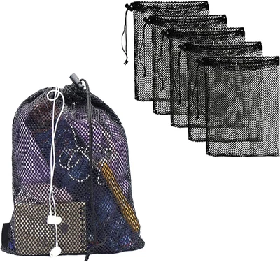 8PCS Mesh Bags Drawstring Bag Set - Nylon Mesh Drawstring Bags with Cord Lock Cl