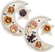 Bytebliss 2pack Ramadan Eid Mubarak Dessert Tray,Moon Star Wooden Plate Tray for Muslim Festival Party,Home Decor Serving Trays for Dessert Food Snack Cookie Fruit Storage Tablewa