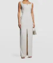 $395 Aidan by Aidan Mattox Womens Silver Sweetheart Neck Column Gown Dress Sz 14