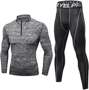 [Abigprofit] High Collar Winter Thermal Underwear Men Long Johns Shirt Leggings Warm Sport Compression Dark Grey Set M