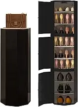 360° Rotating Tall Round Octagon Rotating Shoe Rack Modern Swivel Stand Closet Storage Space Saving Design (Black 43CM)