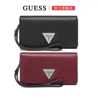 在飛比找Yahoo奇摩購物中心優惠-【GUESS】經典LOGO皮革多夾層手拿包-兩色任選