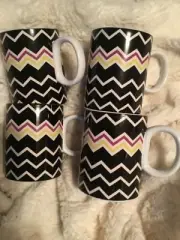 Set of 4 MISSONI for Target Black Zig Zag Chevron Stoneware Coffee Cups Mugs NEW