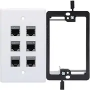 YOEMELY Cat7 Keystone Wall Plate 6 Port, 1 Gang RJ45 Wall Plate with Metal Coupler Female to Female and Single Gang Drywall Bracket for Ethernet Cables (White, 1 Pack)