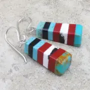 Native American-Santo Domingo Turquoise & Multi Stacked Earrings-Ronald Chavez