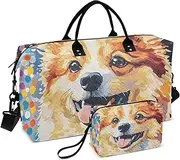 [YXYZRMY] Colorful Dots Cute Dog Travel Duffel Bag Gym Bag Sports Tote Bag with Multiple Interior Pockets Shoulder Weekender Bag for Women Men with Toiletry Bag 20.5”x 7.9”x 13.8”, Multi-Colored, one