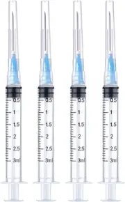 4 Pack 3Ml Disposable Syringe with 23Ga 1.0 Inch, Luer Lock Syringes, Individ...