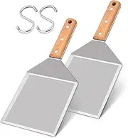 Leonyo Metal Spatula Set of 2, Stainless Steel Griddle Hamburger Spatula, as Barbecue Turner Grilling BBQ Griddle Accessories, Triple Rivets & 2 x S Hook, Heavy Duty & Easy Press, Smash Burgers