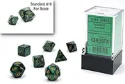 Chessex Mini Polyhedral 7D Scarab Style Dice Set, Jade/Gold (7 Piece)
