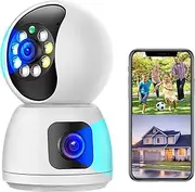 Cameras for Home Security, 1080P Dual Lens Indoor Security Camera Pet/Dog/Baby 2.4GHz WiFi Cameras,2-Way Audio,IR Night Vision,Support 24H All-Weather Recording