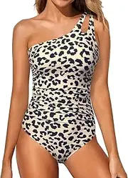 [Holipick] One Shoulder One Piece Swimsuit for Women Tummy Control Bathing Suits Modest Full Coverage Keyhole Swimwear