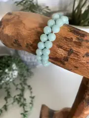 Crystal Bead Bracelet - Amazonite, Stretchy 8mm Round Bead, Blue Calm Crystal