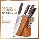 7Pcs Knife Set Chef Santoku Slicing Paring Utility Stainless Steel Wood Handle L