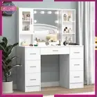 Makeup Vanity Table with Mirror and 10 Lights Modern Dressing Table & 7 Drawers