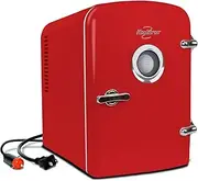 Koolatron 4L 6 Can Portable Mini Fridge with Bluetooth Speaker Compact Personal Cooler Warmer Includes Bonus 12V Car Adapter Desktop Accessory for Bedroom Home Office Dorm Travel Cosmetics (Red)