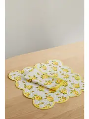 [Loretta Caponi] Loretta Caponi - Floral-print Quilted Cotton Placemat And Napkin Set - Yellow - One size One size Yellow