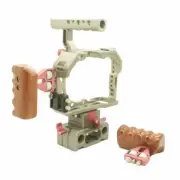 15mm DSLR A7S Rig Baseplate Cage with Double Wood Handle for Sony A7R A7S