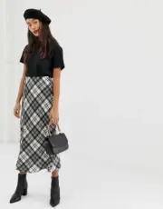 NEW LOOK CHECK PRINT MIDI SKIRT CHIC SMART DAY NIGHT OFFICE BOHO SUMMER 6 14 16