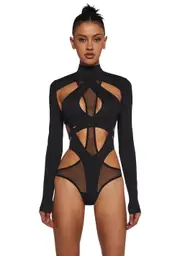 [DARKER WAVS] Flanger Strappy Spandex And Mesh Bodysuit - Black