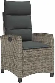 vidaxl - Reclining Garden Chair & Side Table - Grey Poly Rattan - Patio/Outdoor/Indoor Seating - Adjustable backrest - Cushioned Comfort - Compact Foldable Design