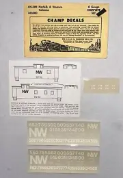 CHAMP O SCALE DECAL-NORFOLK & WESTERN CABOOSE-LATE “NW” SCHEME-WHT LET - #CN-500