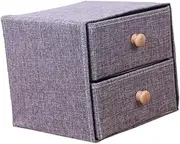 LALADEFIEE Cotton Linen Two Drawer Storage Box Grey Cloth Organizer for Home Desktop Practical Sundries Storage Space Saving Desktop Box for Essentials and Accessories