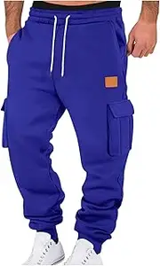 [Generic] Mens Heavyweight Fleece Cargo Sweatpants Stretch Elastic Waist Workout Jogger Pants Drawstring Sports Trousers