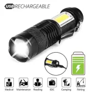Mini Portable USB Rechargeable COB LED Light Lamp Flashlight Torch 3 Modes