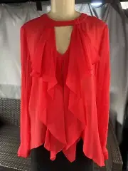 NWT BCBG MAXAZRIA BLOUSE TOP SHIRT ENYA SILK CASCADE RED BERRY Small