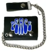 GENUINE LEATHER PEACE LETTERS TRI-FOLD MEN WALLET W SNAP ON CHAIN GI602 NEW